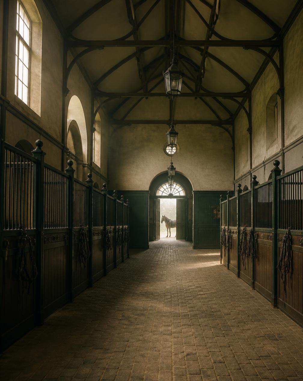 Interior of a grand quiet European stable atelier